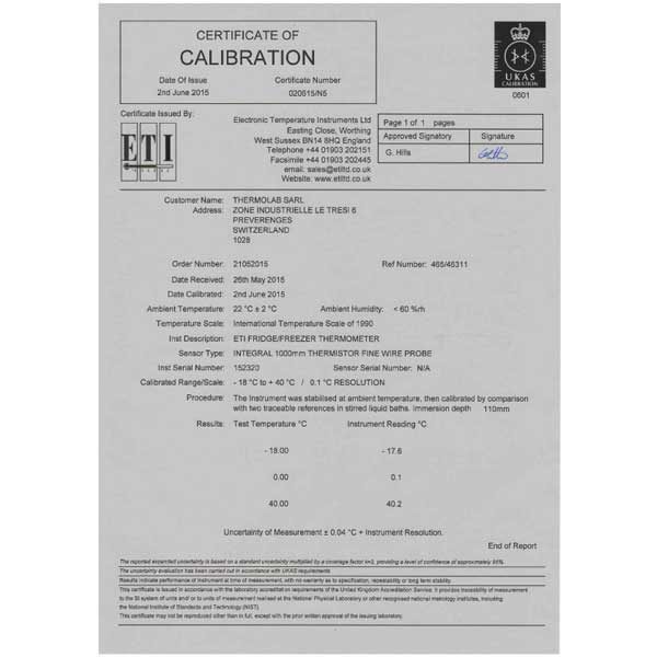 Certificat calibration 3 points UKAS