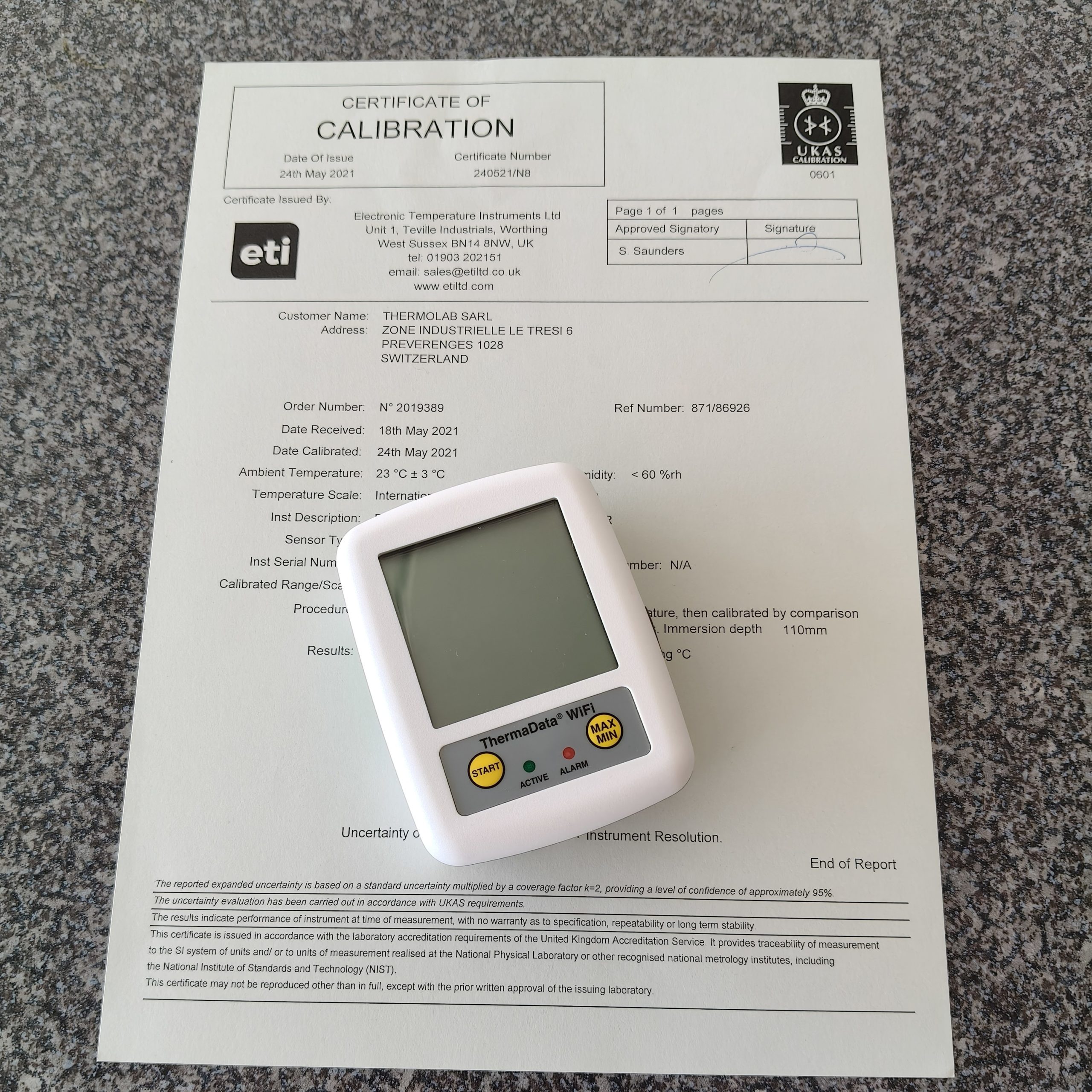 ThermaData Wifi, enregistreur température avec certificat calibration