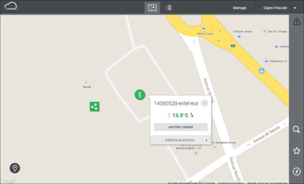 température du RuuviTag sur Loggersmap -application web