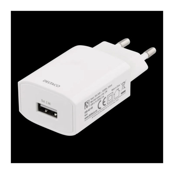 Chargeur USB-Deltaco- 1 port, USB-A, 2.4A